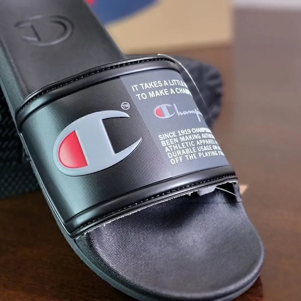 Champion Squishy Classic Sandals Soft Sole C Logo Men's Slides Black Gray New